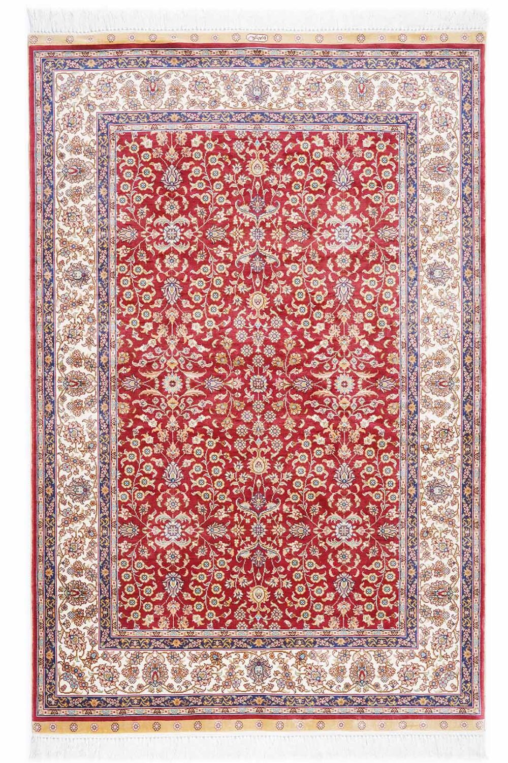 4x2 ft Tribal Pictorial Red and Blue Rug Bamboo Silk Rugs - Rugs Turkey