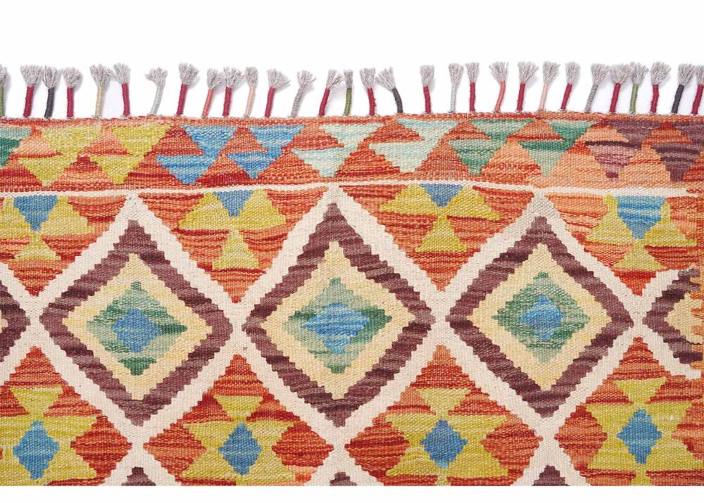 Beige and Orange Rug Wool Kilim 4.6x3 ft for Rustic Interior - Rugs Turkey