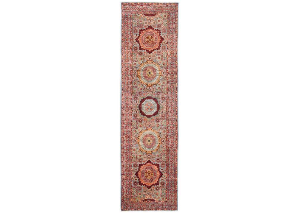 Elegant Turkish Runner Hand-Knotted 9x2.5 ft - Geometric Pattern Memluk - Rugs Turkey