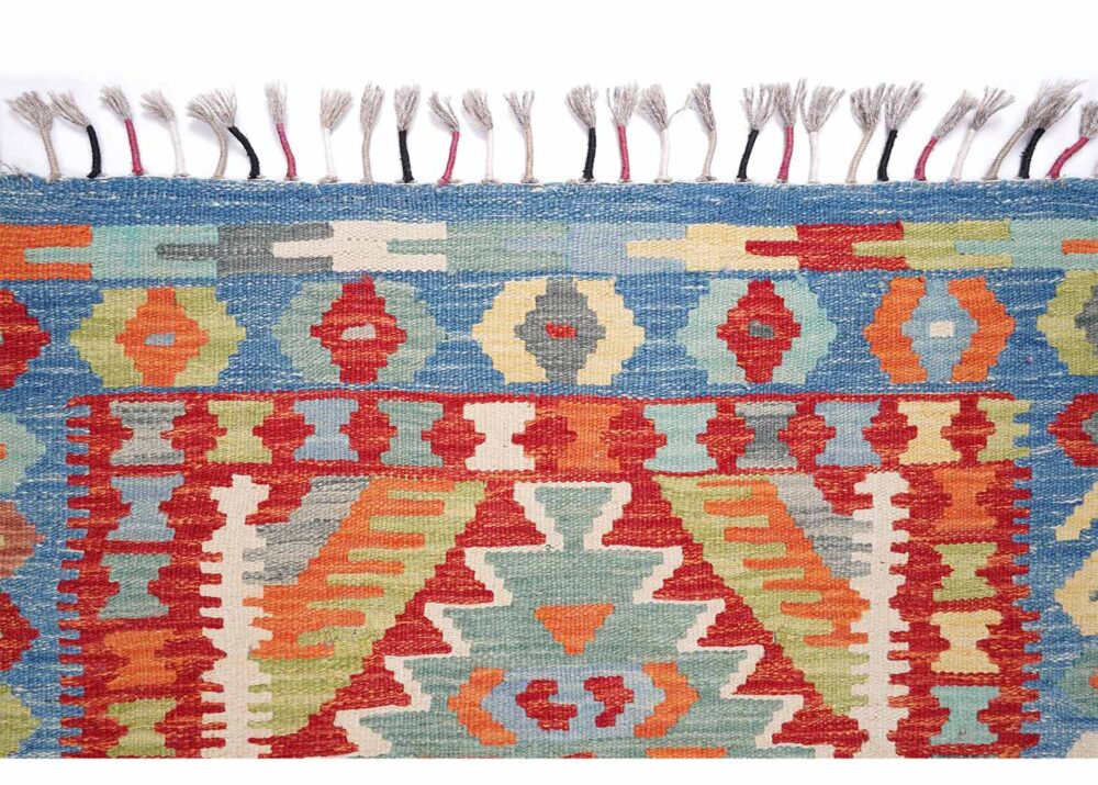 Geometric Blue and Red Area Rug Kilim 5x3 ft Handwoven - Rgus Turkey