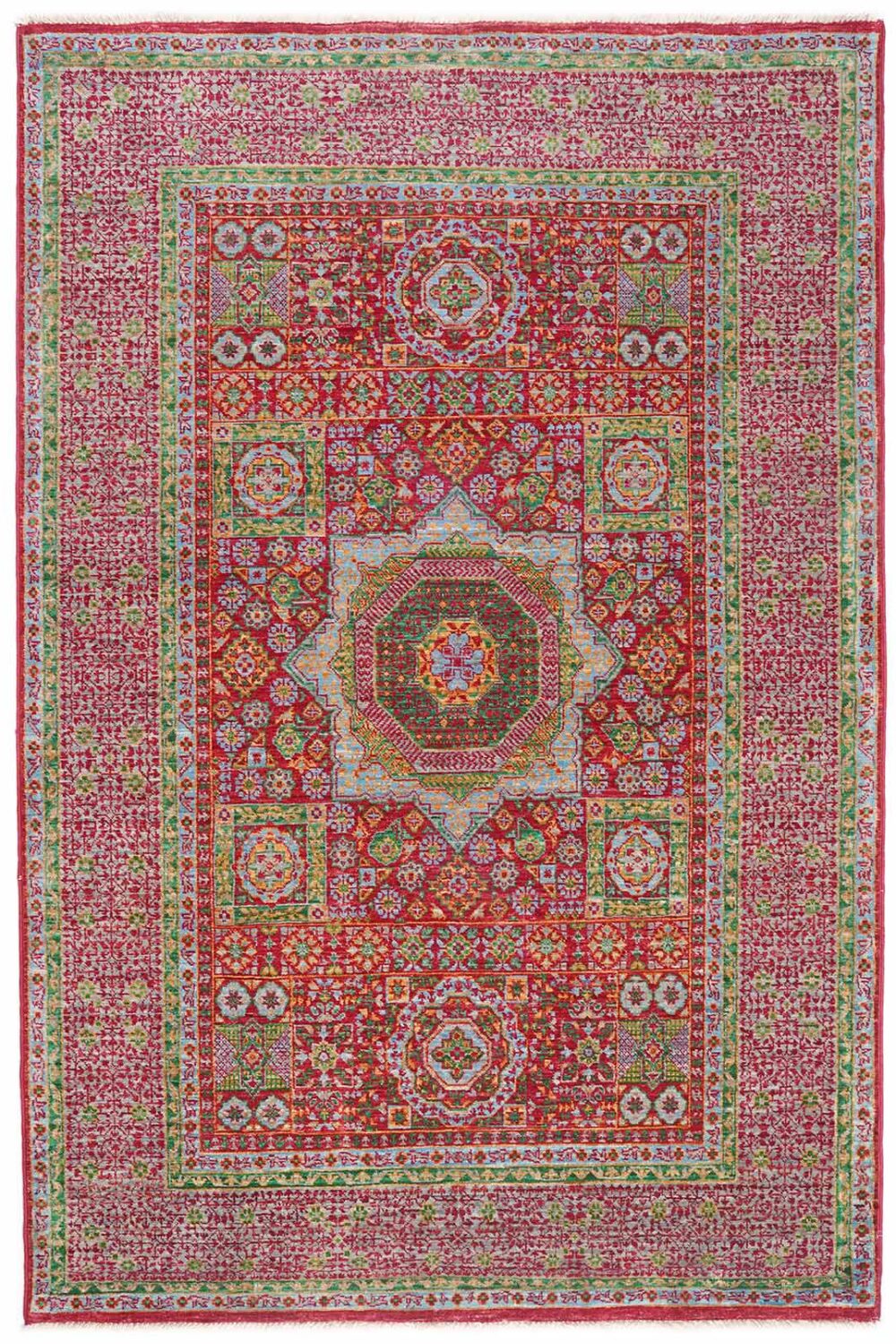 Hand-Knotted Memluk Traditional Oriental Rug 6x4 ft - Red-Green - Rugs Turkey