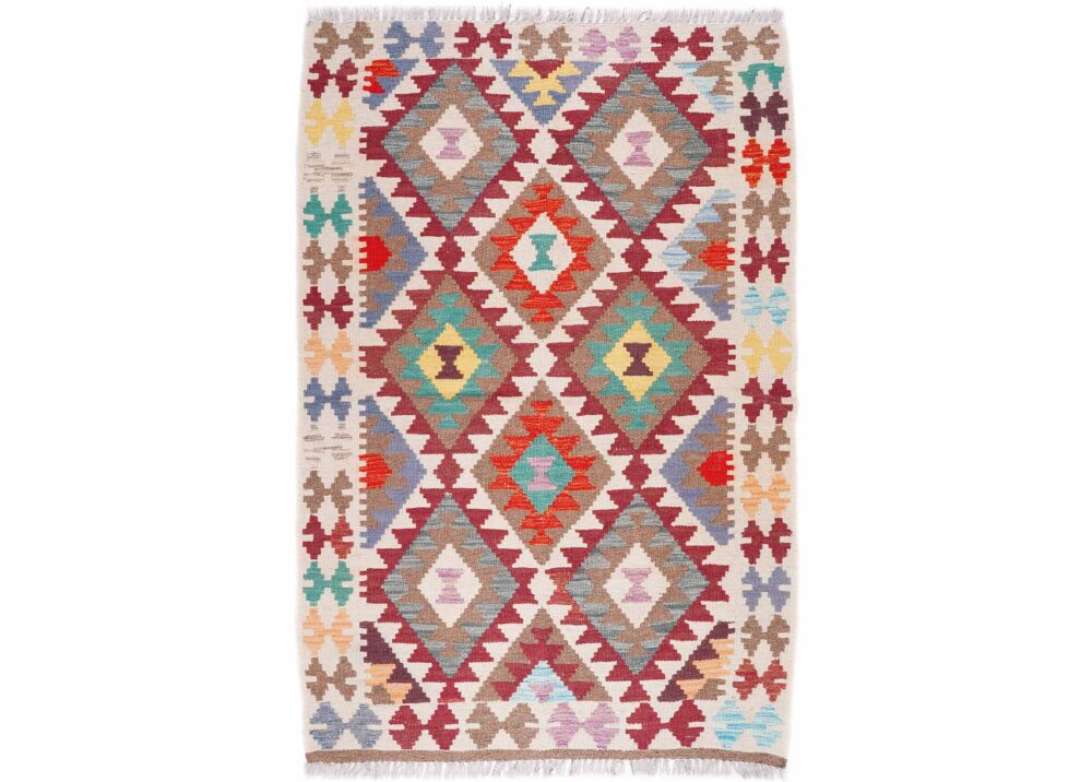 Handwoven Beige and Brown Rug Kilim 5x3 ft Geometric Pattern - Rugs Turkey