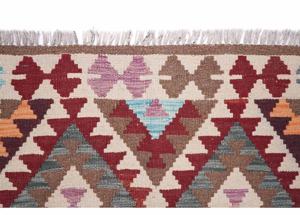 Handwoven Beige and Brown Rug Kilim 5x3 ft Geometric Pattern - Rugs Turkey