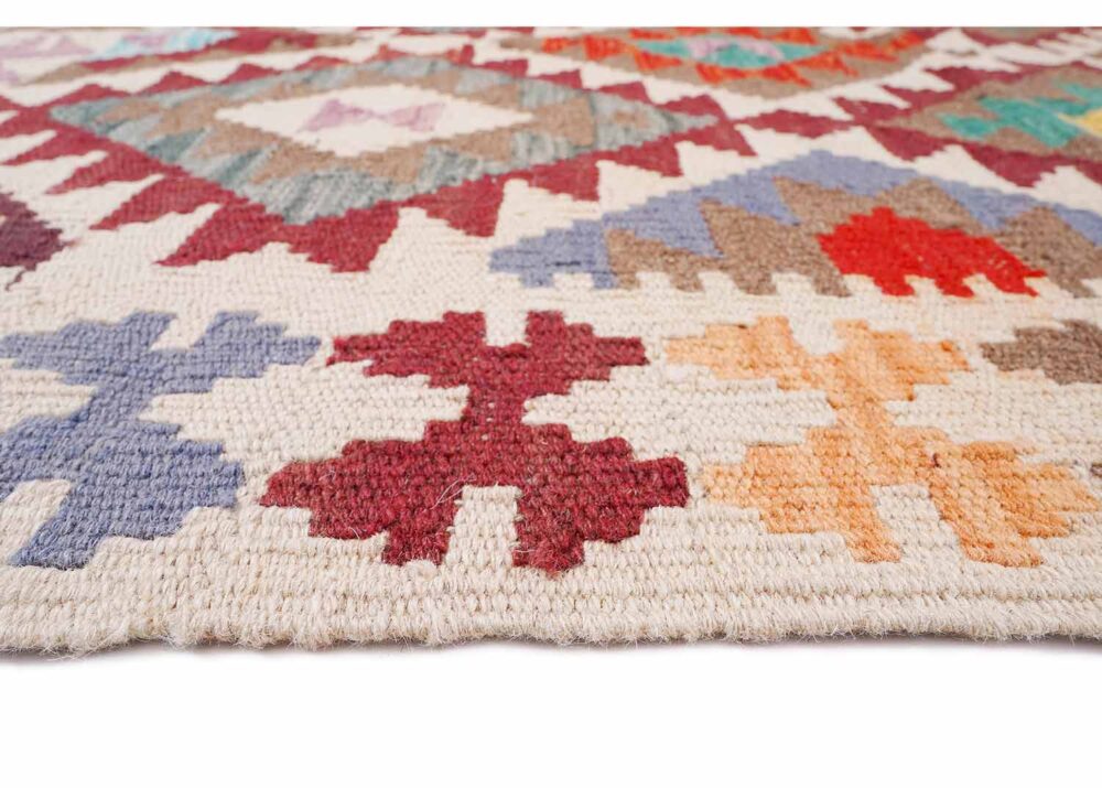 Handwoven Beige and Brown Rug Kilim 5x3 ft Geometric Pattern - Rugs Turkey