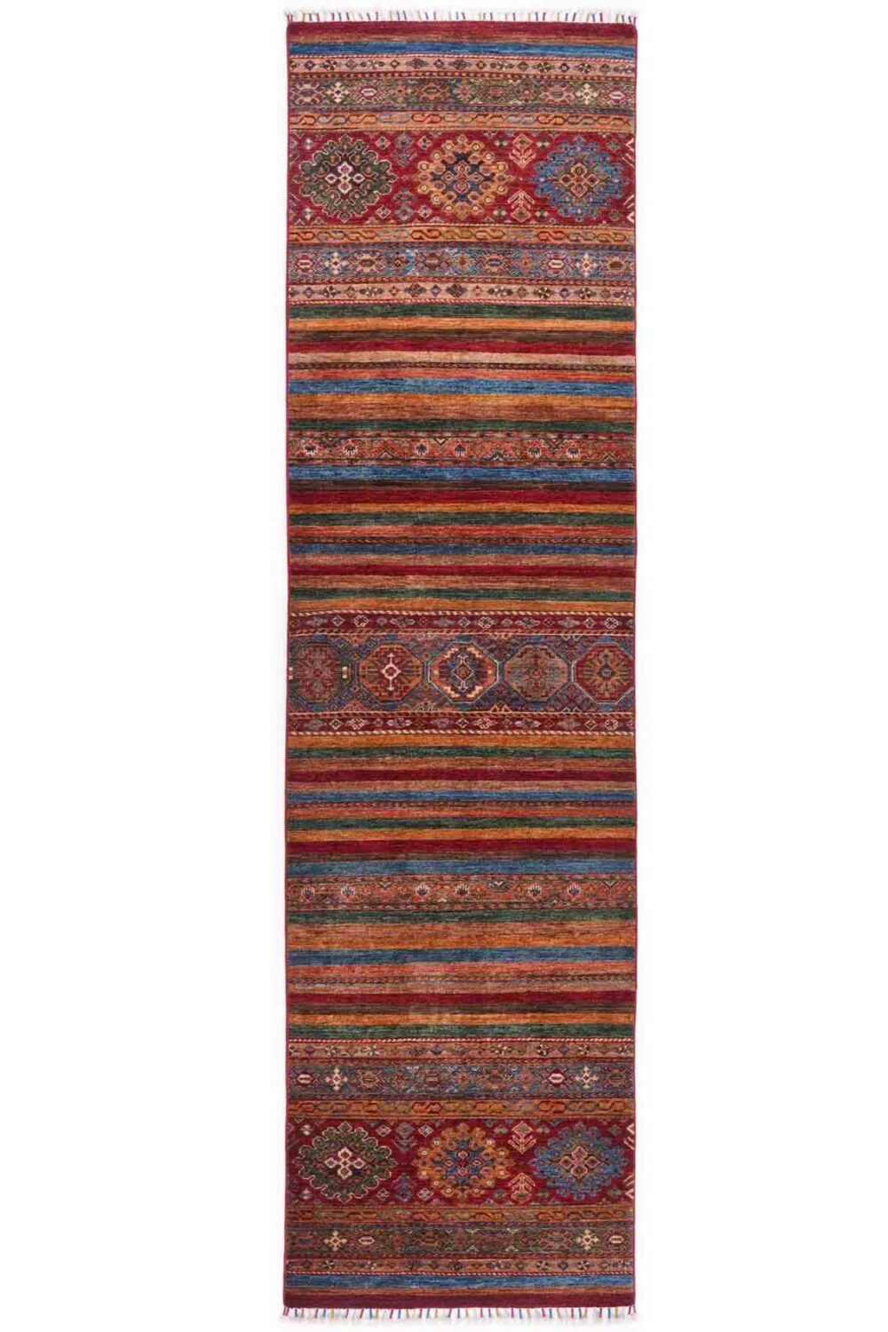 Horcun Hand-Knotted Tribal Stripe Runner Rug - 10x2.7 ft Wool-Cotton - Rugs Turkey