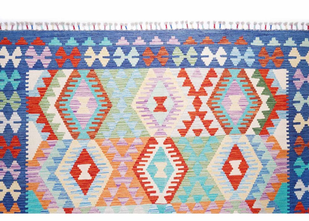 Kilim Rug Geometric Pattern Handwoven Wool Carpet 8x6 ft - Rugs Turkey