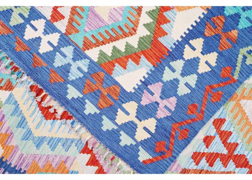 Kilim Rug Geometric Pattern Handwoven Wool Carpet 8x6 ft - Rugs Turkey