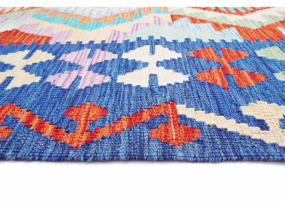 Kilim Rug Geometric Pattern Handwoven Wool Carpet 8x6 ft - Rugs Turkey