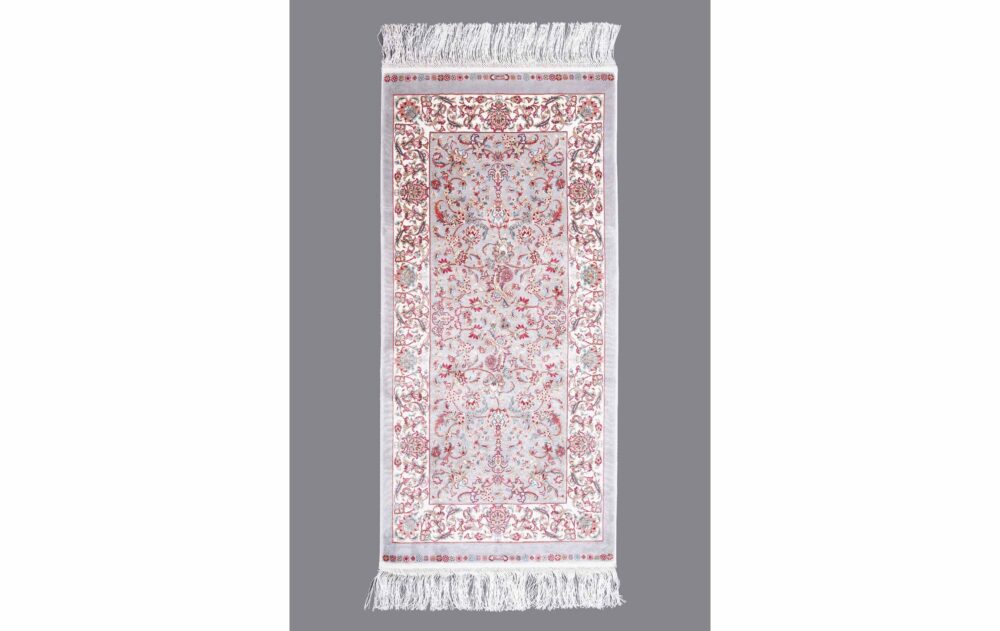 Medallion Beige-Brown Bamboo Silk Oriental Carpet Runners Machine-Made 4x2 ft - Rugs Turkey