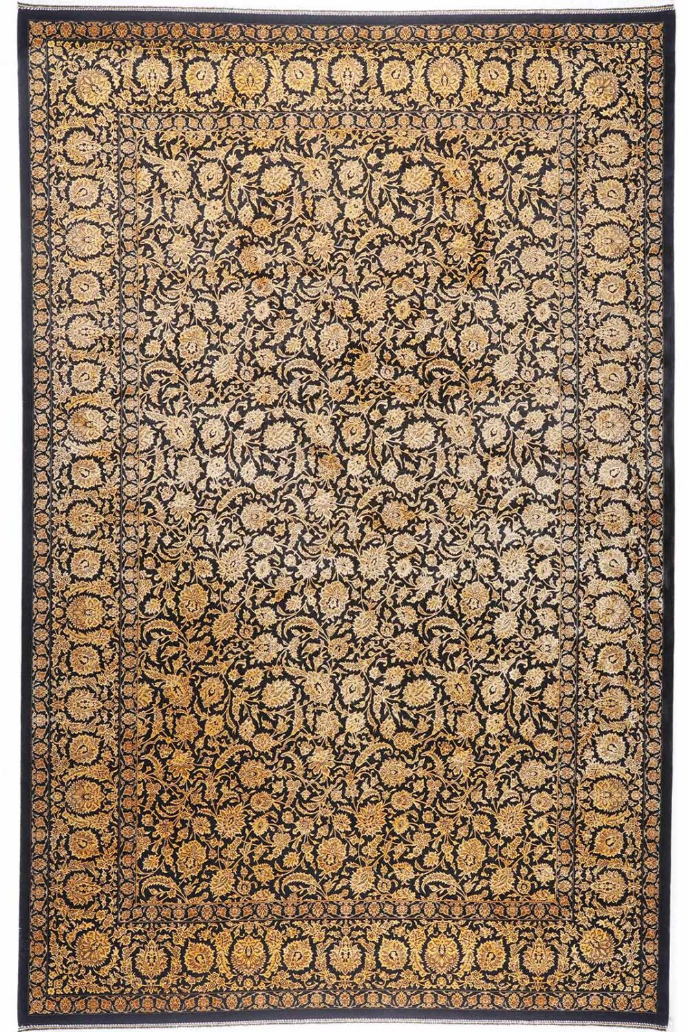 Medallion Black and Gold Rug Floral Pattern 7x5 ft Silk-Bamboo - Rugs Turkey