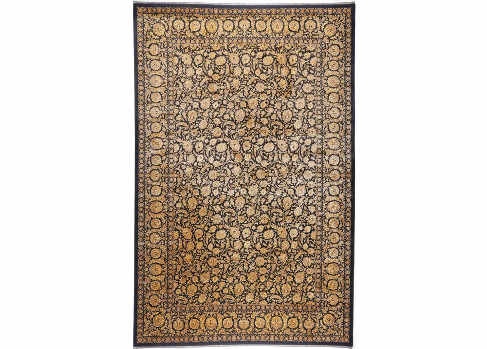 Medallion Black and Gold Rug Floral Pattern 7x5 ft Silk-Bamboo - Rugs Turkey