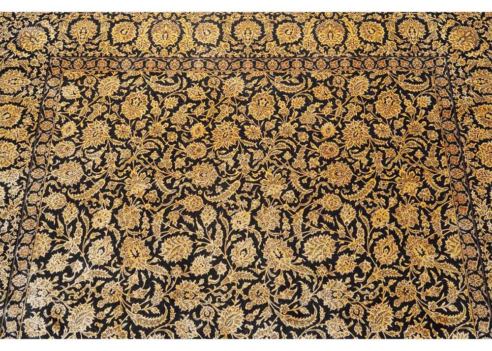 Medallion Black and Gold Rug Floral Pattern 7x5 ft Silk-Bamboo - Rugs Turkey