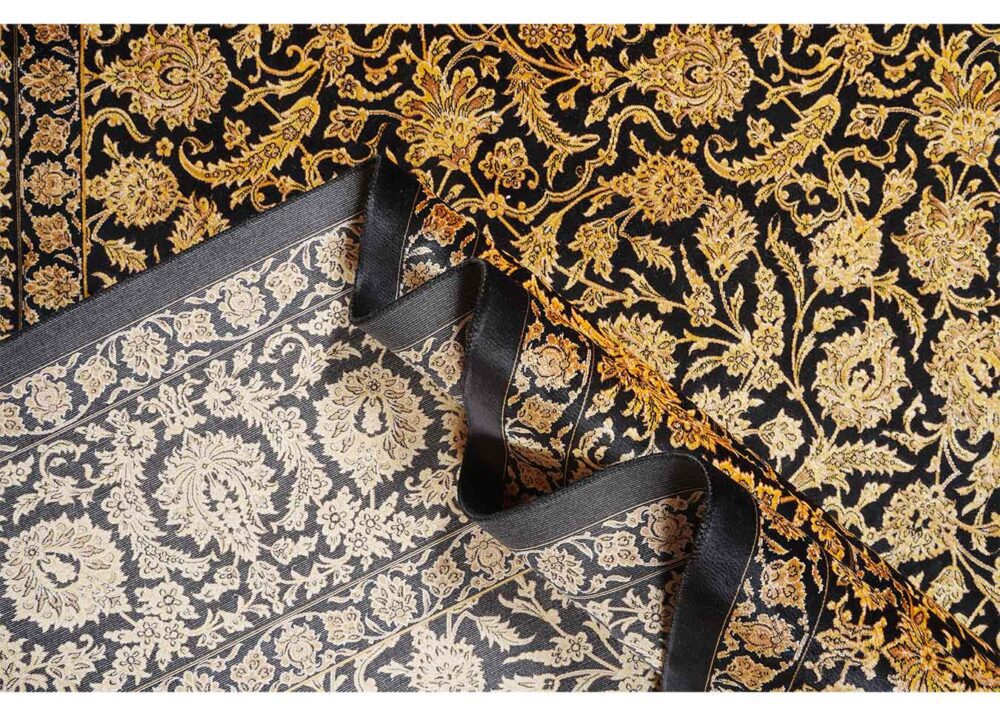 Medallion Black and Gold Rug Floral Pattern 7x5 ft Silk-Bamboo - Rugs Turkey