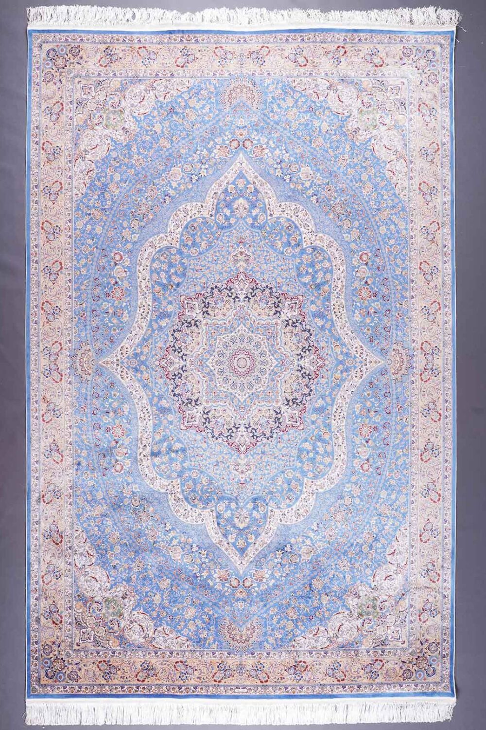 Medallion Blue and Copper Silk Floral Rug 10x6 ft - Rugs Turkey