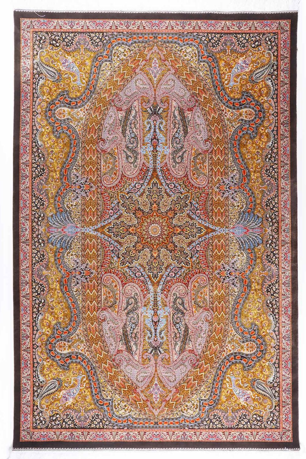 Medallion Gold Brown 4x6 ft Rug Bamboo Silk Oriental Rug - Rugs Turkey