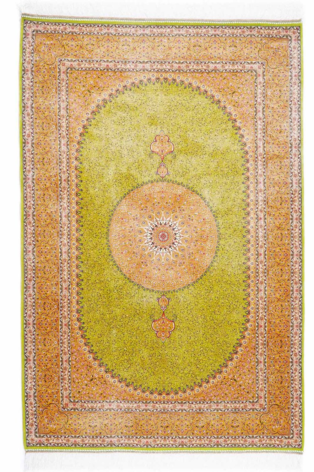 Medallion Green and Gold Rug with Medallion Design Turkish Silk Rugs - Rugs Turkey