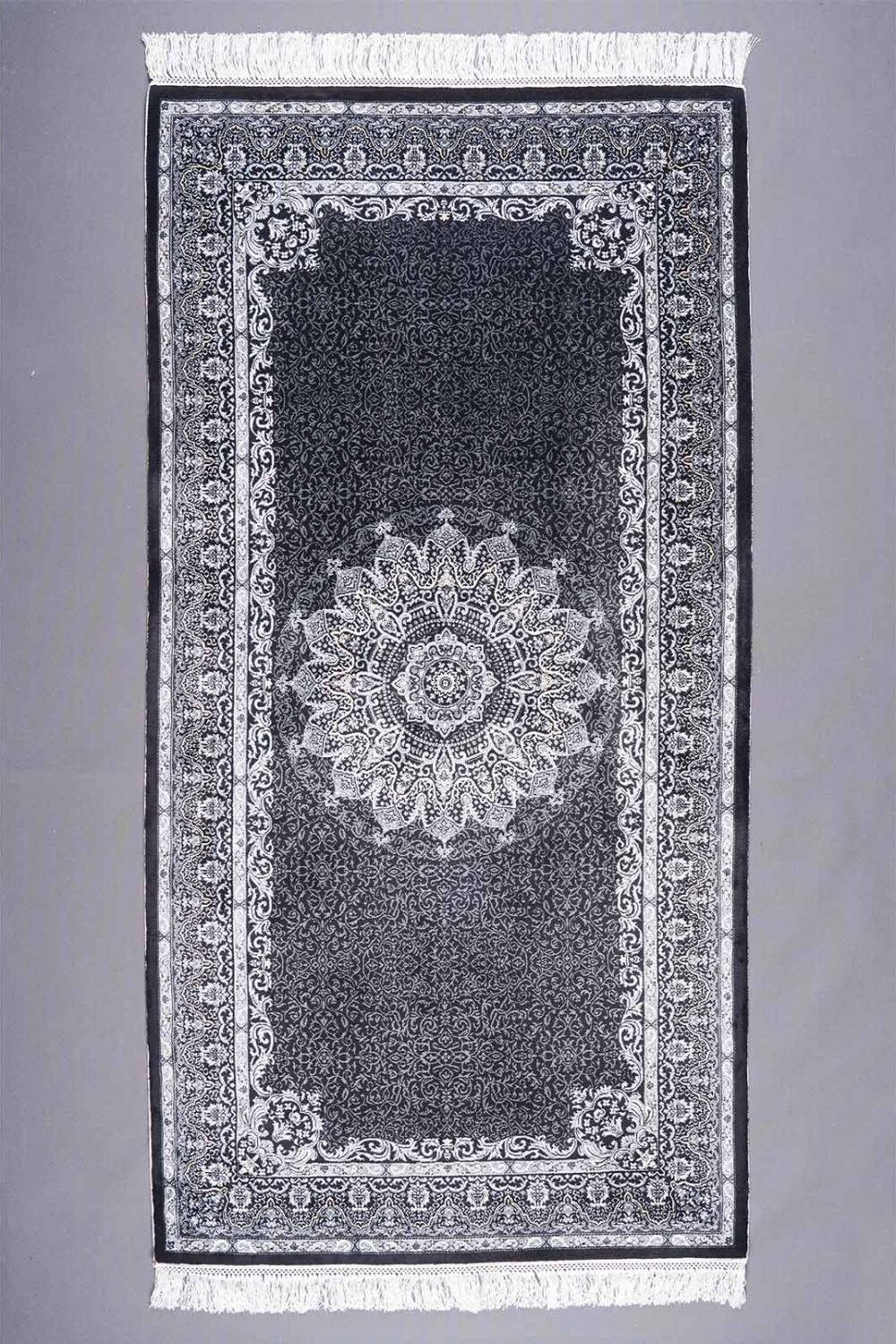 Medallion Premium Silk Black and White Rug 3x5 ft Turkish Rugs - Rugs Turkey