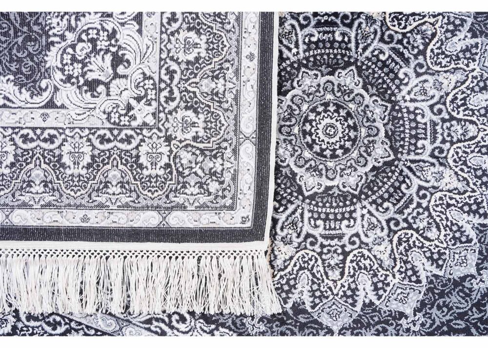 Medallion Premium Silk Black and White Rug 3x5 ft Turkish Rugs - Rugs Turkey