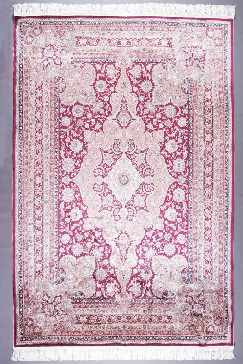 Medallion Red Floral Carpet for Living Room 9x6 ft - Rose Gold Bamboo-Silk - Rugs Turkey