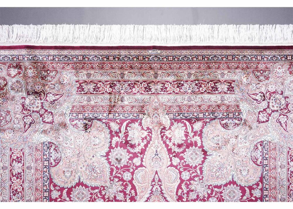 Medallion Red Floral Carpet for Living Room 9x6 ft - Rose Gold Bamboo-Silk - Rugs Turkey