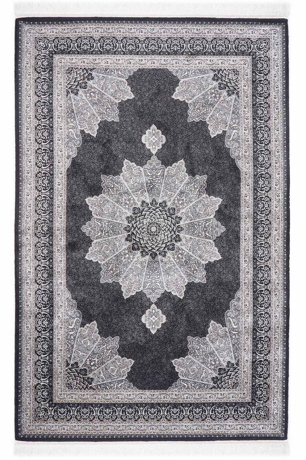 Medallion Silk-Bamboo Black and Grey Rug for Living/Bedroom 4x6 ft - Rugs Turkey