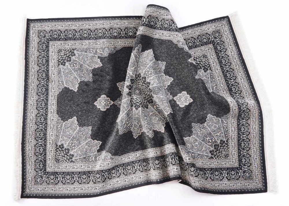 Medallion Silk-Bamboo Black and Grey Rug for Living/Bedroom 4x6 ft - Rugs Turkey