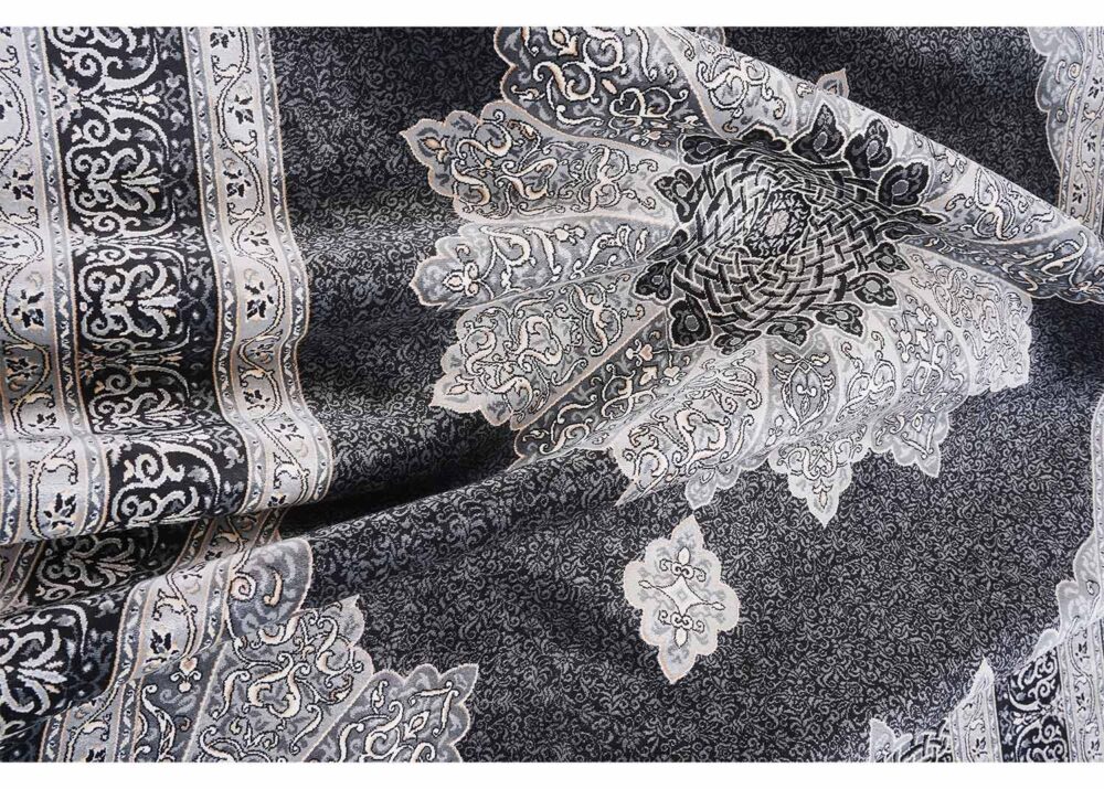 Medallion Silk-Bamboo Black and Grey Rug for Living/Bedroom 4x6 ft - Rugs Turkey