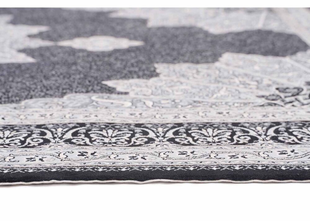 Medallion Silk-Bamboo Black and Grey Rug for Living/Bedroom 4x6 ft - Rugs Turkey