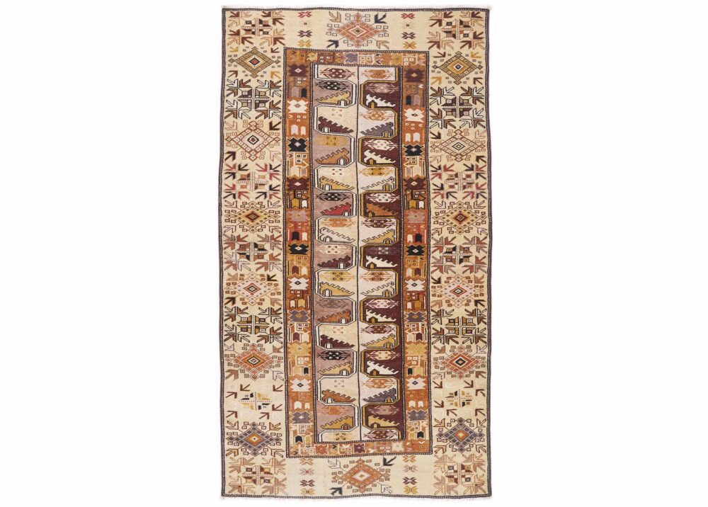 Milas Beige Area Rug 6x3 ft - Hand-Knotted Luxury Carpets for Living Room - Rugs Turkey