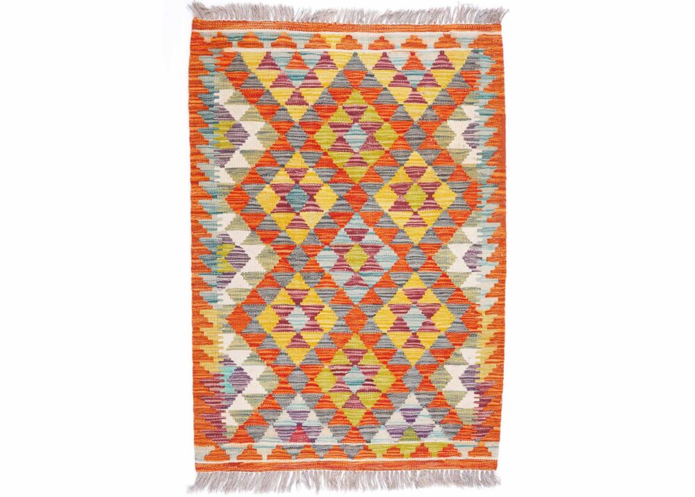 Orange and Yellow Rug Kilim Handwoven with Wool 4x2.8 ft - Rugs Turkey