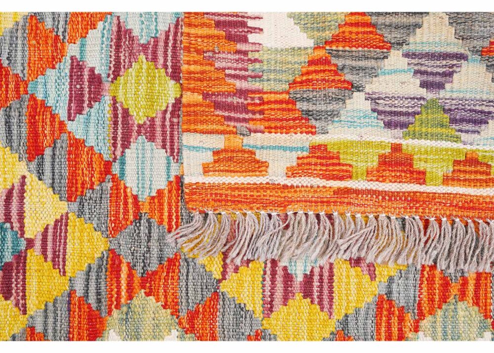 Orange and Yellow Rug Kilim Handwoven with Wool 4x2.8 ft - Rugs Turkey