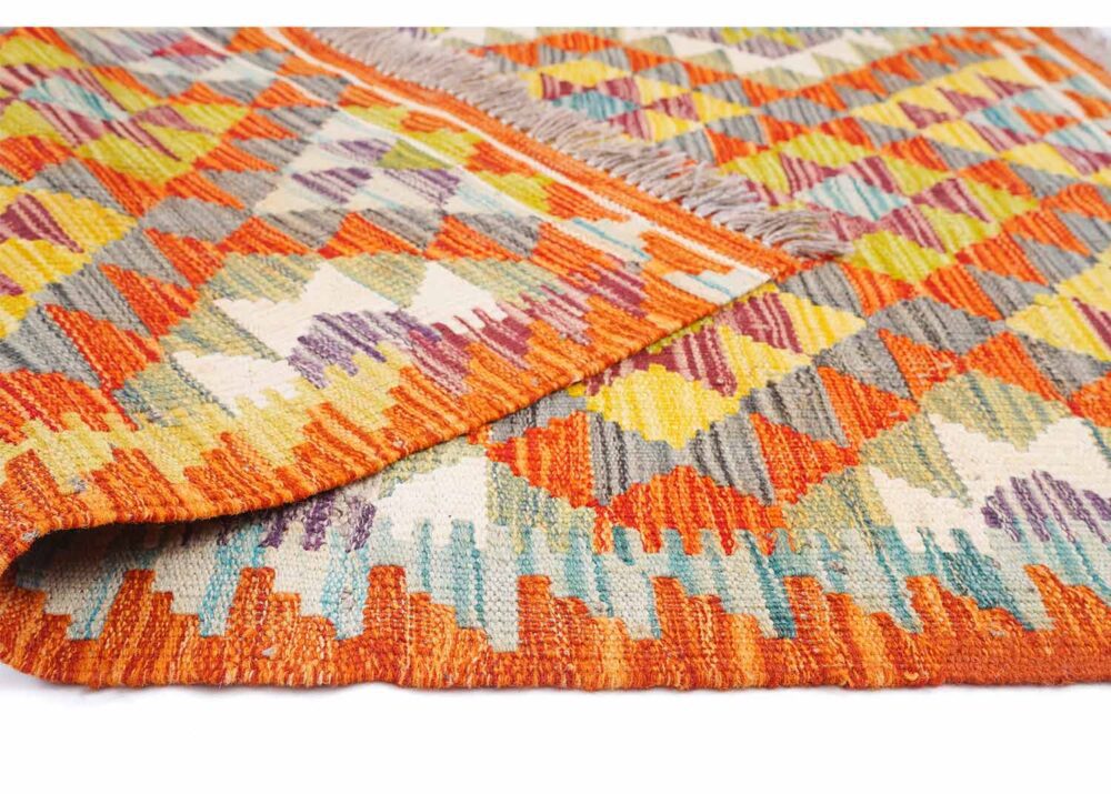 Orange and Yellow Rug Kilim Handwoven with Wool 4x2.8 ft - Rugs Turkey