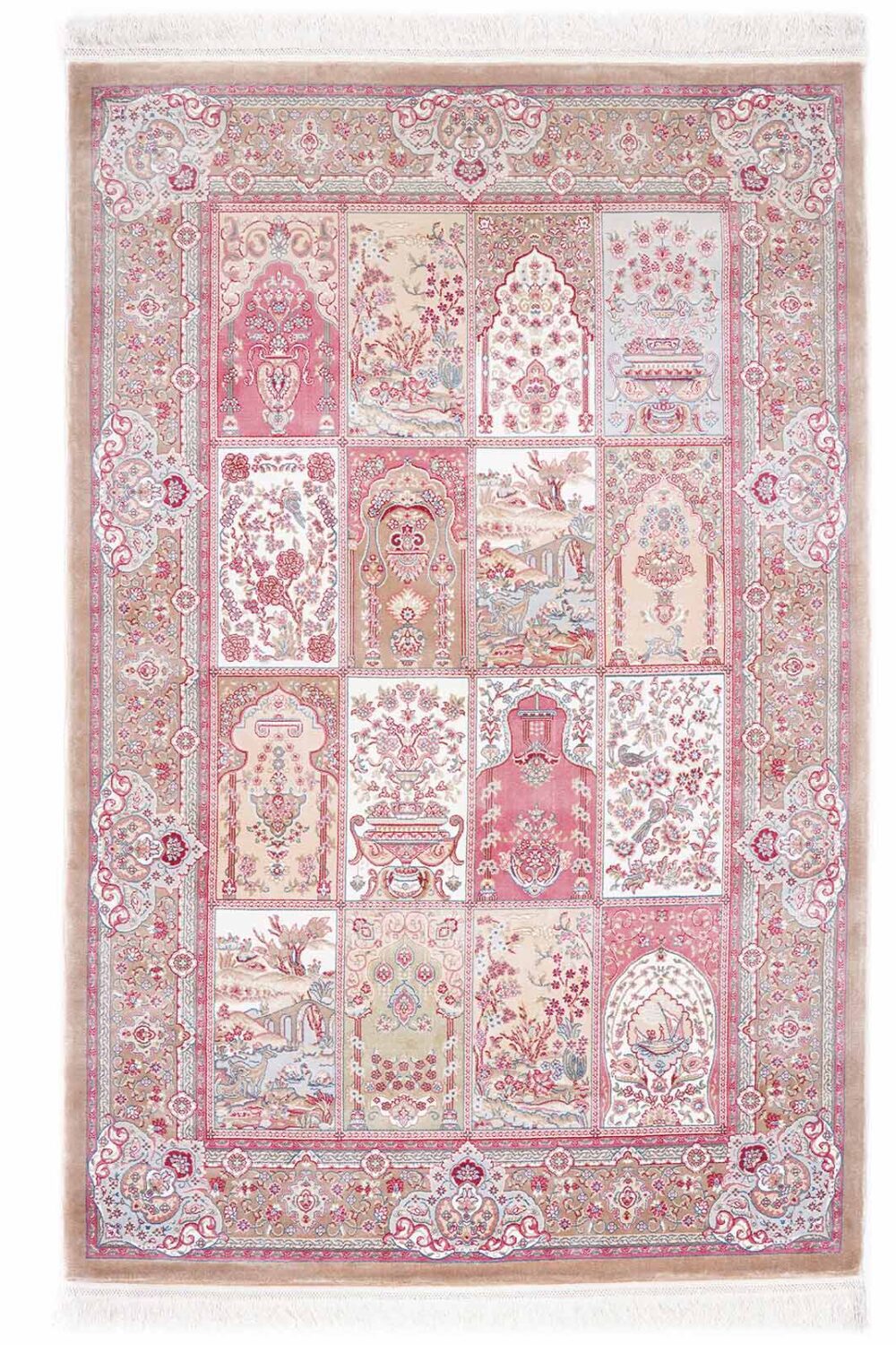 Prime Medallion Bamboo Silk Pink Oriental Rug 5x3 ft - Rugs Turkey