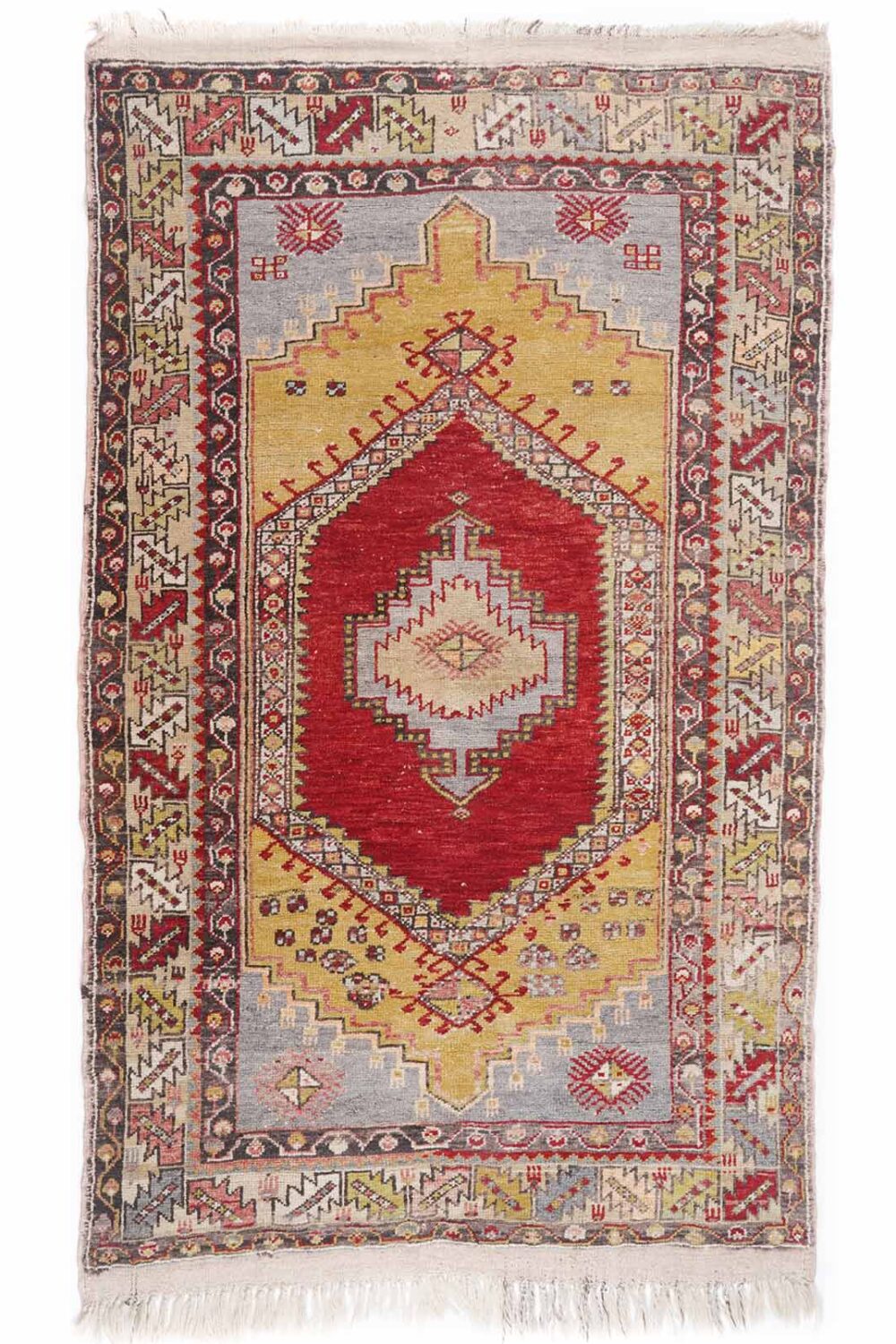 Semi Old Heriz Rug 3x6 ft Hand-Knotted Red and Gold Carpet - Rugs Turkey