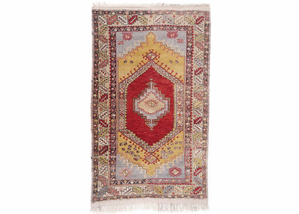 Semi Old Heriz Rug 3x6 ft Hand-Knotted Red and Gold Carpet - Rugs Turkey