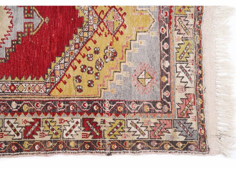 Semi Old Heriz Rug 3x6 ft Hand-Knotted Red and Gold Carpet - Rugs Turkey