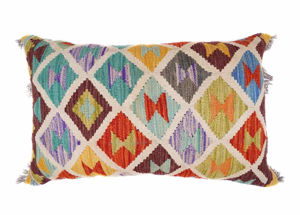 Set of 2 Pillow Geometric Wool Kilim Handwoven 1.4x1.7 ft - Rugs Turkey