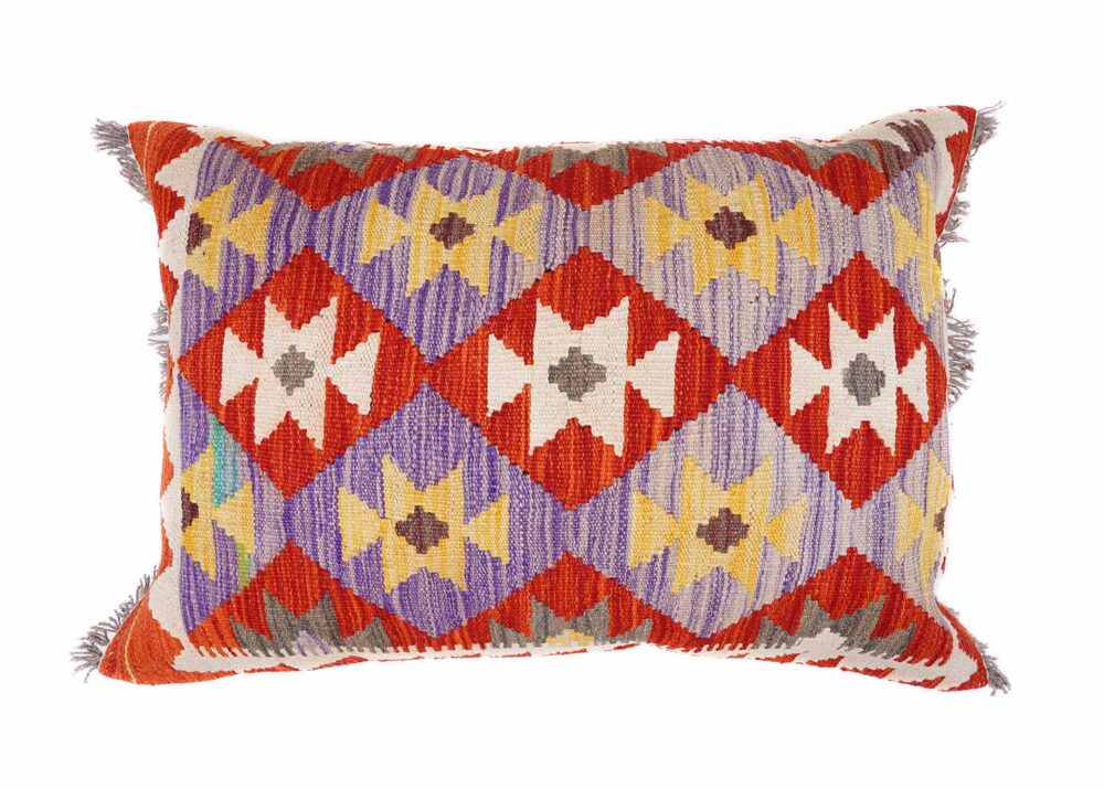 Set of 2 Pillow Geometric Wool Kilim Handwoven 1.4x1.7 ft - Rugs Turkey