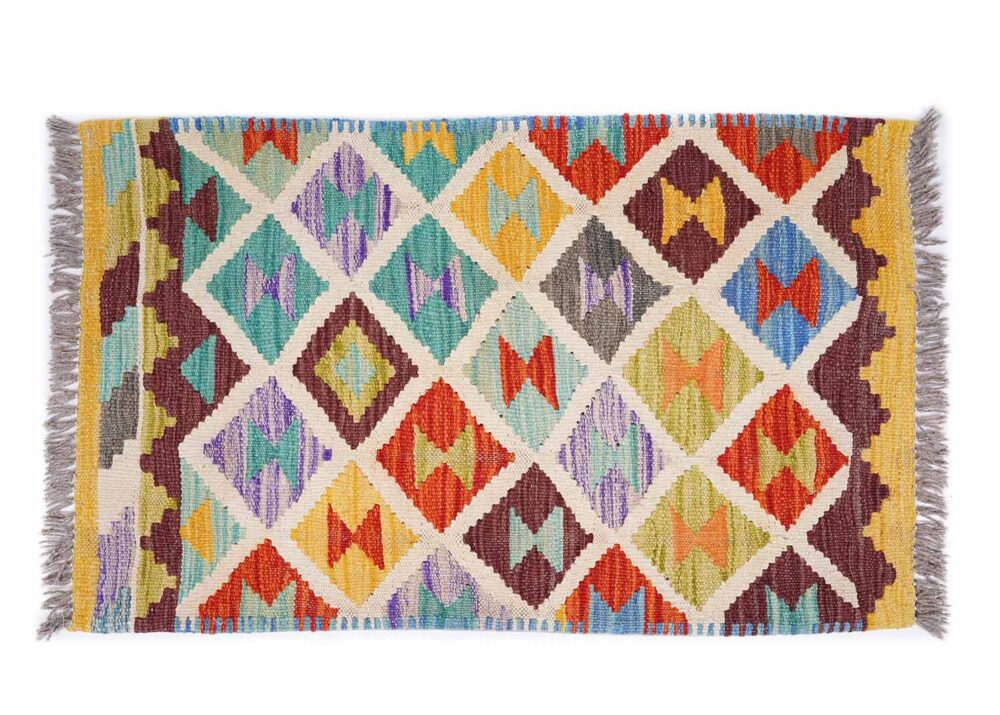 Set of 2 Pillow Geometric Wool Kilim Handwoven 1.4x1.7 ft - Rugs Turkey