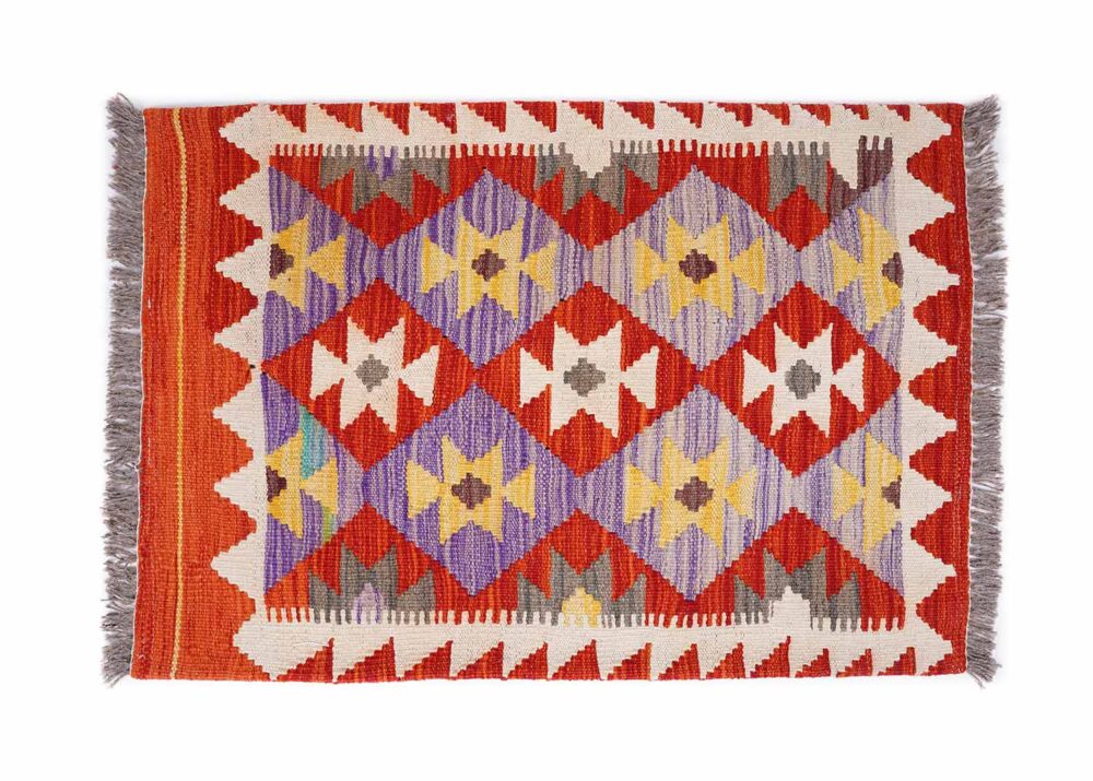 Set of 2 Pillow Geometric Wool Kilim Handwoven 1.4x1.7 ft - Rugs Turkey