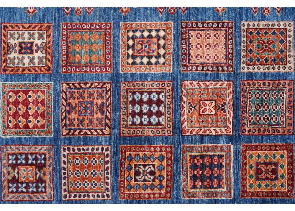 Sultani Blue Runner Hand Knotted 10x3 ft Check Pattern Area Rug - Rugs Turkey