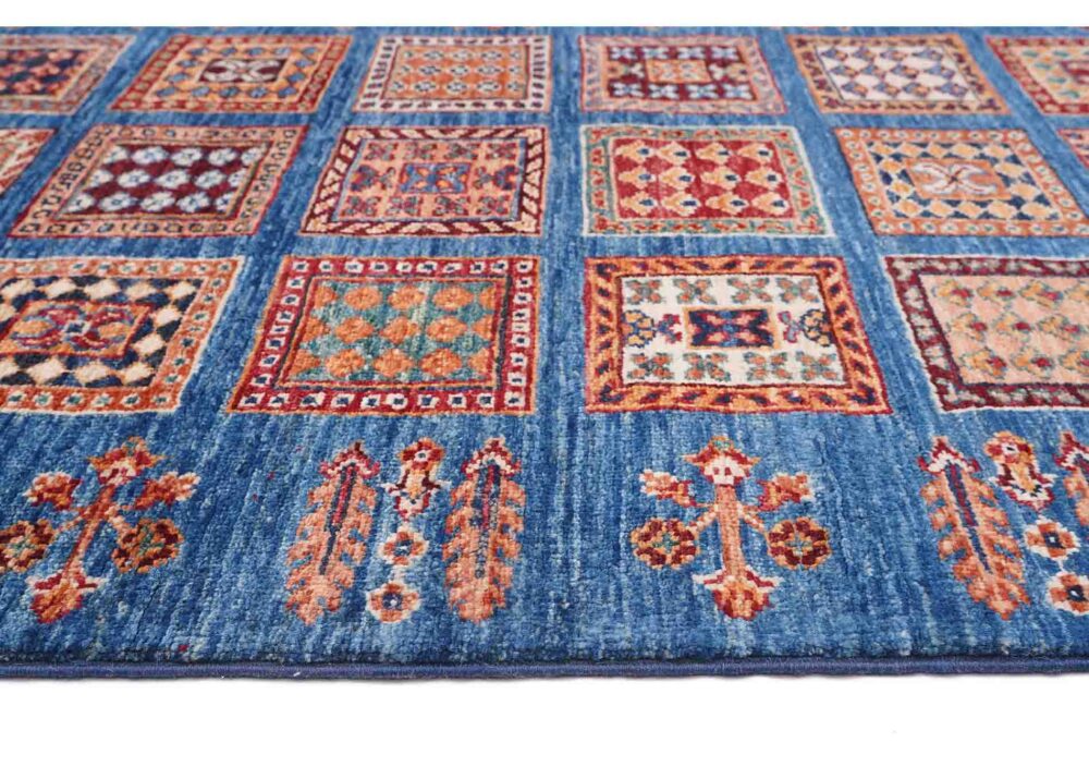 Sultani Blue Runner Hand Knotted 10x3 ft Check Pattern Area Rug - Rugs Turkey