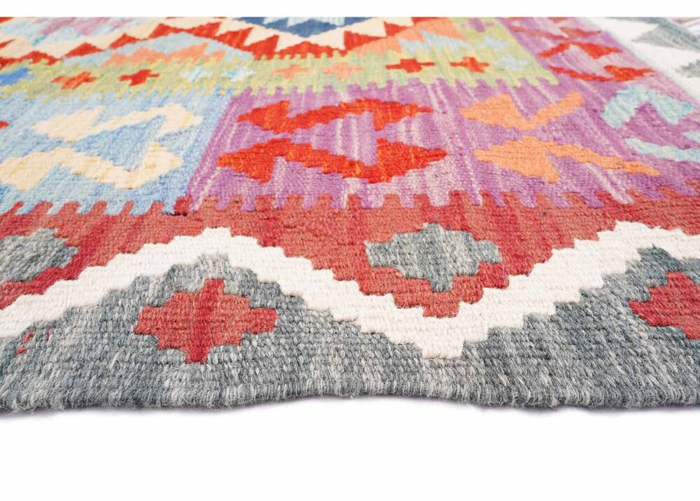 Totally Handwoven with Wool Grey and Red Area Rug Kilim 5x3 ft - Rugs Turkey