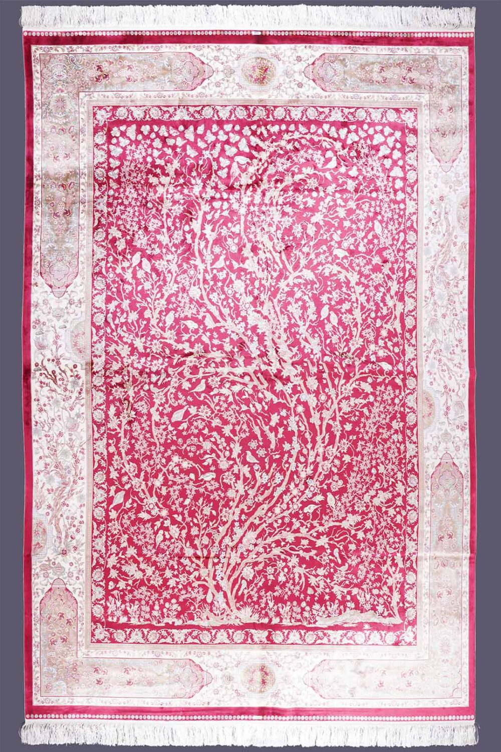 Tree of Life Patterned Silk Rug 8x11 ft Red Area Rugs - Rugs Turkey