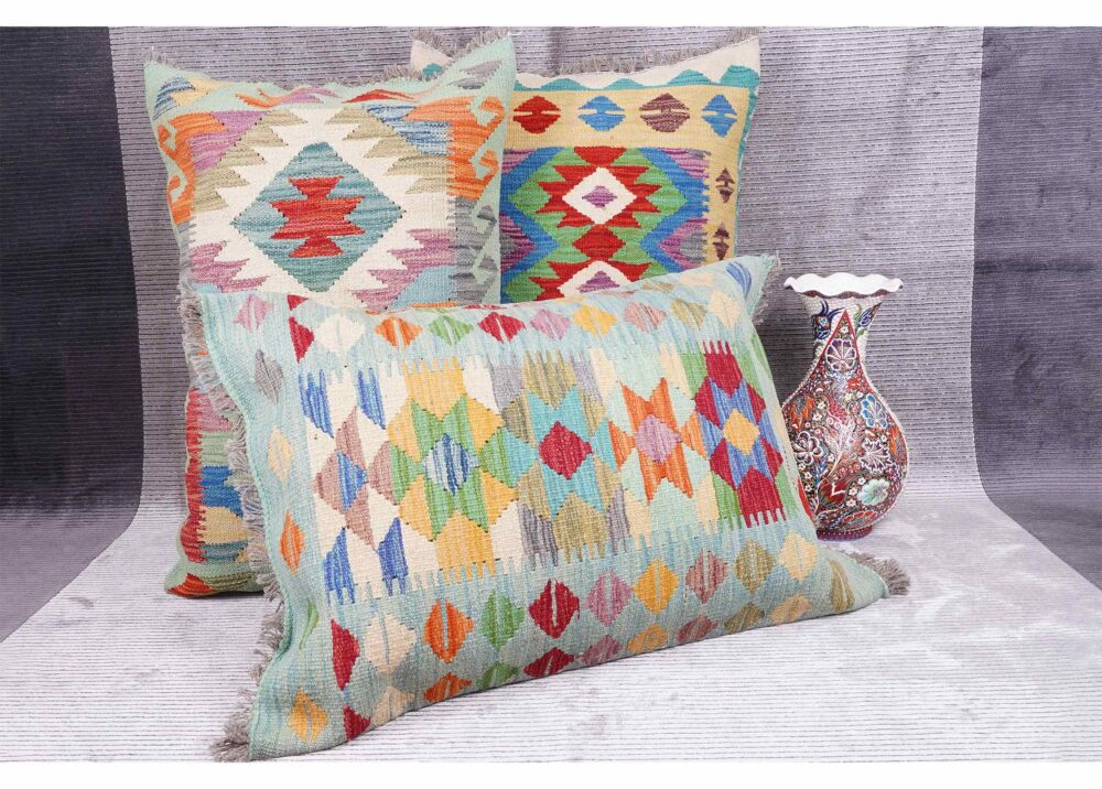 3pcs Multicolor Decorative Pillows Kilim 2x3 ft Handwoven - Rugs Turkey