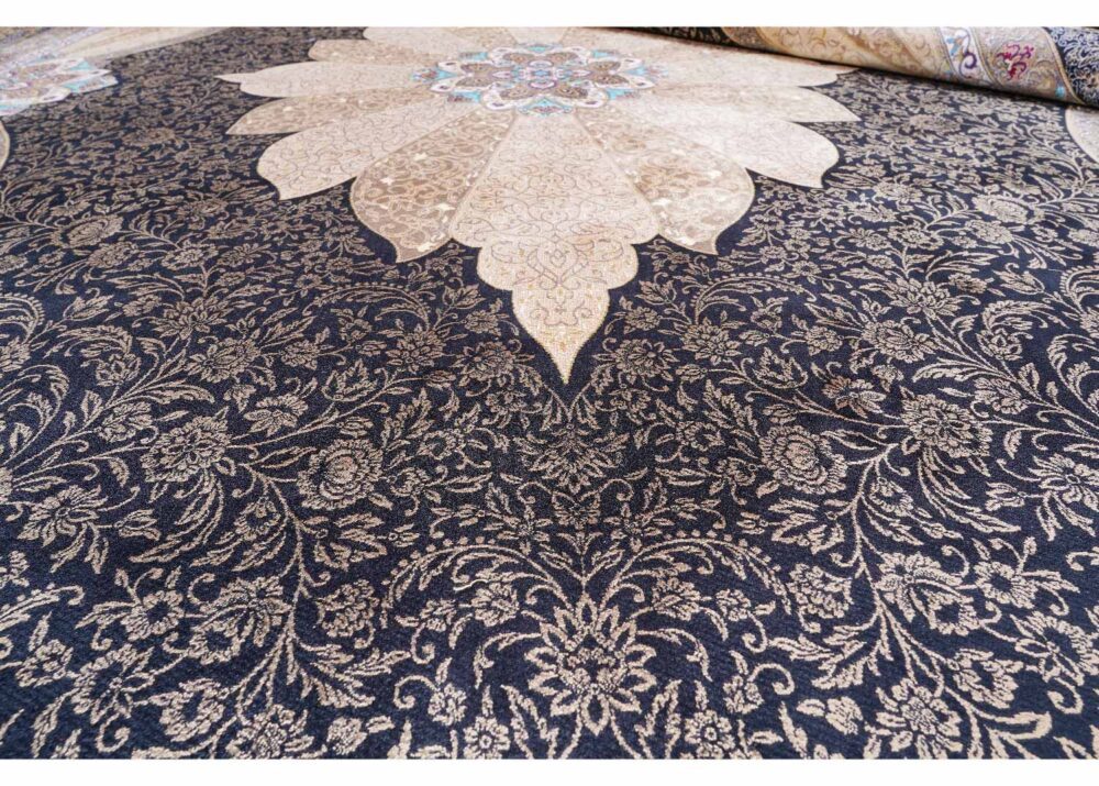 Authentic Medallion Black and Gold Living Room Rug 6x9.8 ft - Rugs Turkey