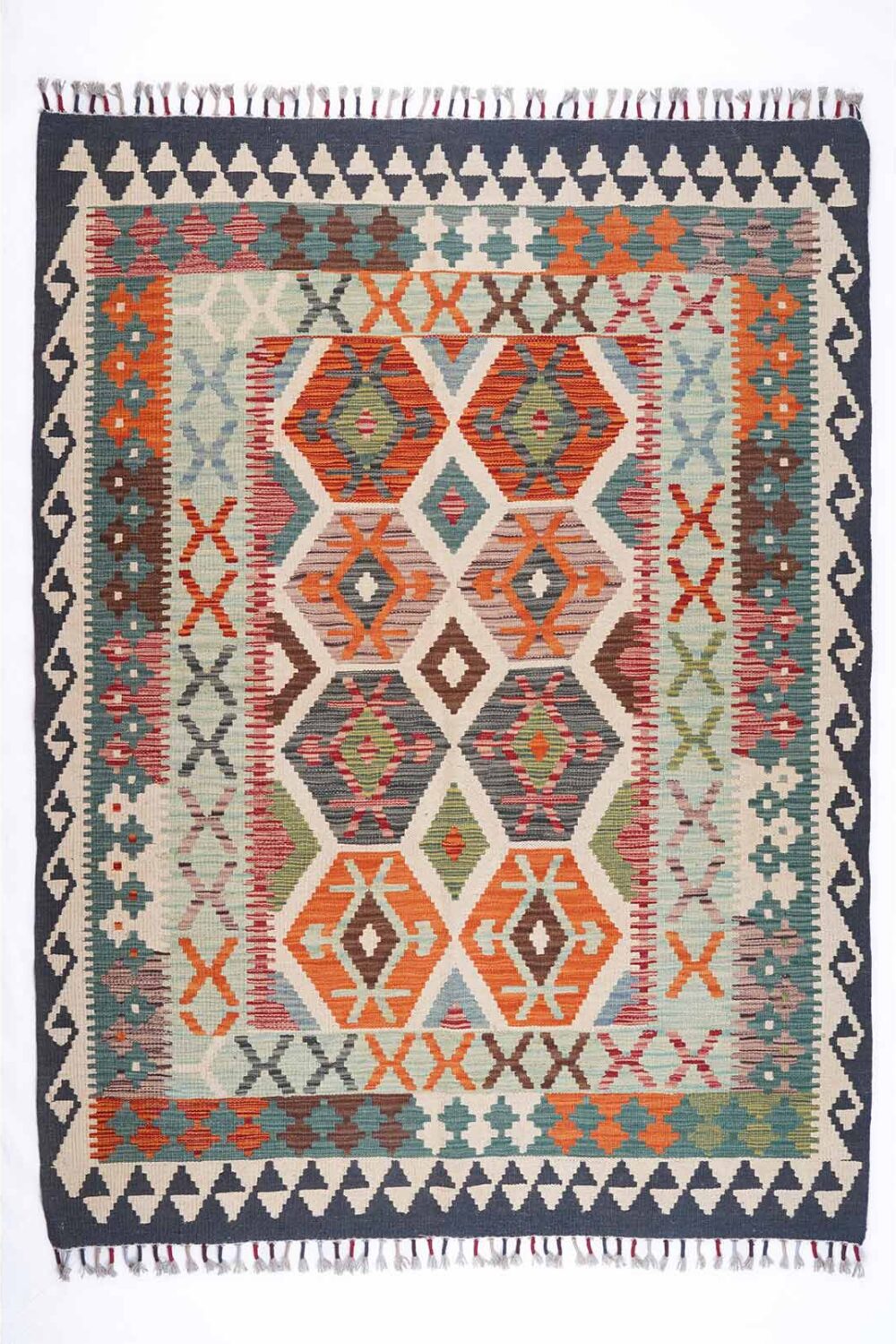 Authentic Wool Outdoor Rugs for Porch 5.7x4 ft Handwoven Kilim - Rugs Turkey