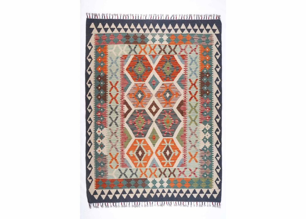 Authentic Wool Outdoor Rugs for Porch 5.7x4 ft Handwoven Kilim - Rugs Turkey