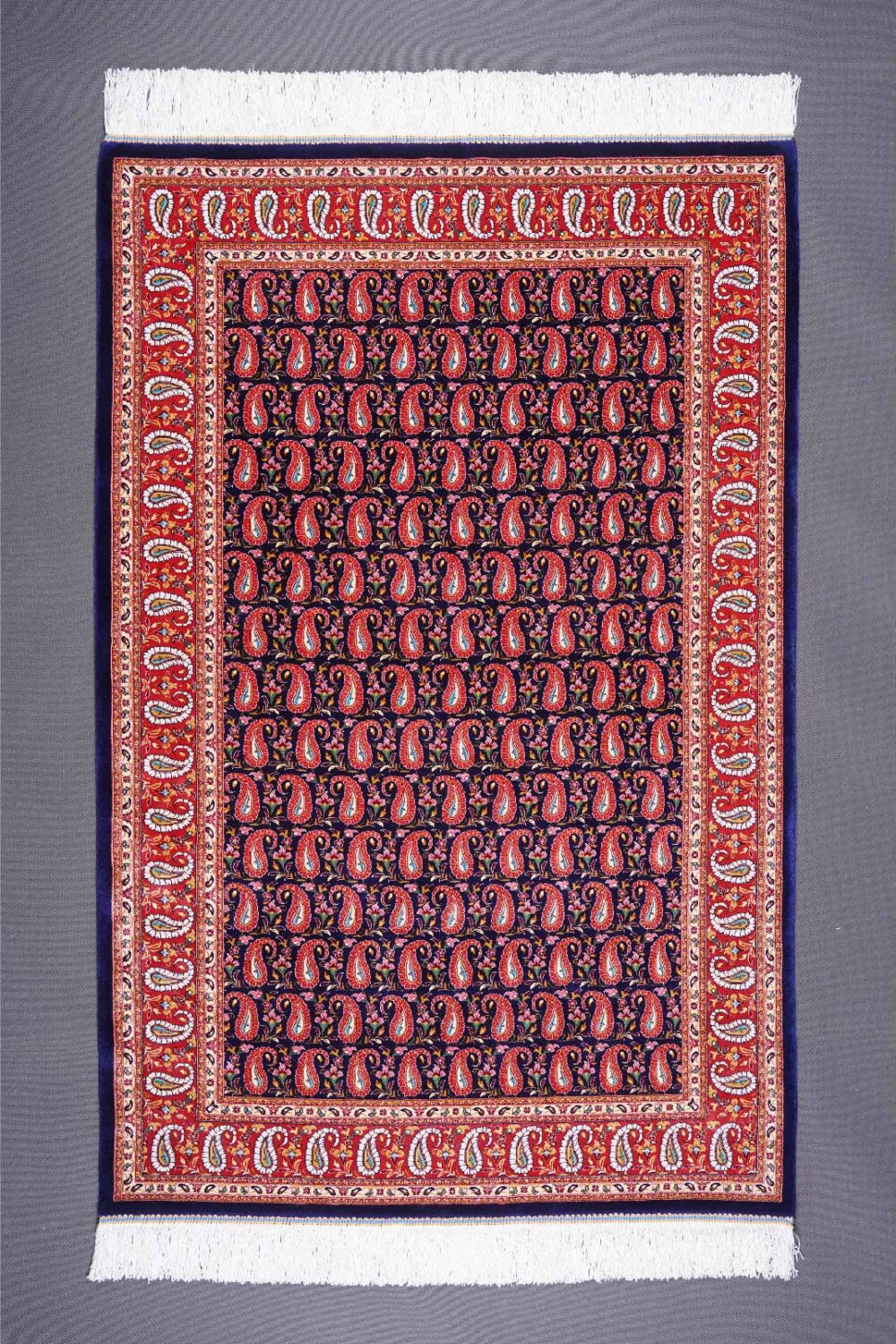 Bamboo-Silk Tugra Orange Blue Rug 4x2.6 ft Machine-made - Rugs Turkey