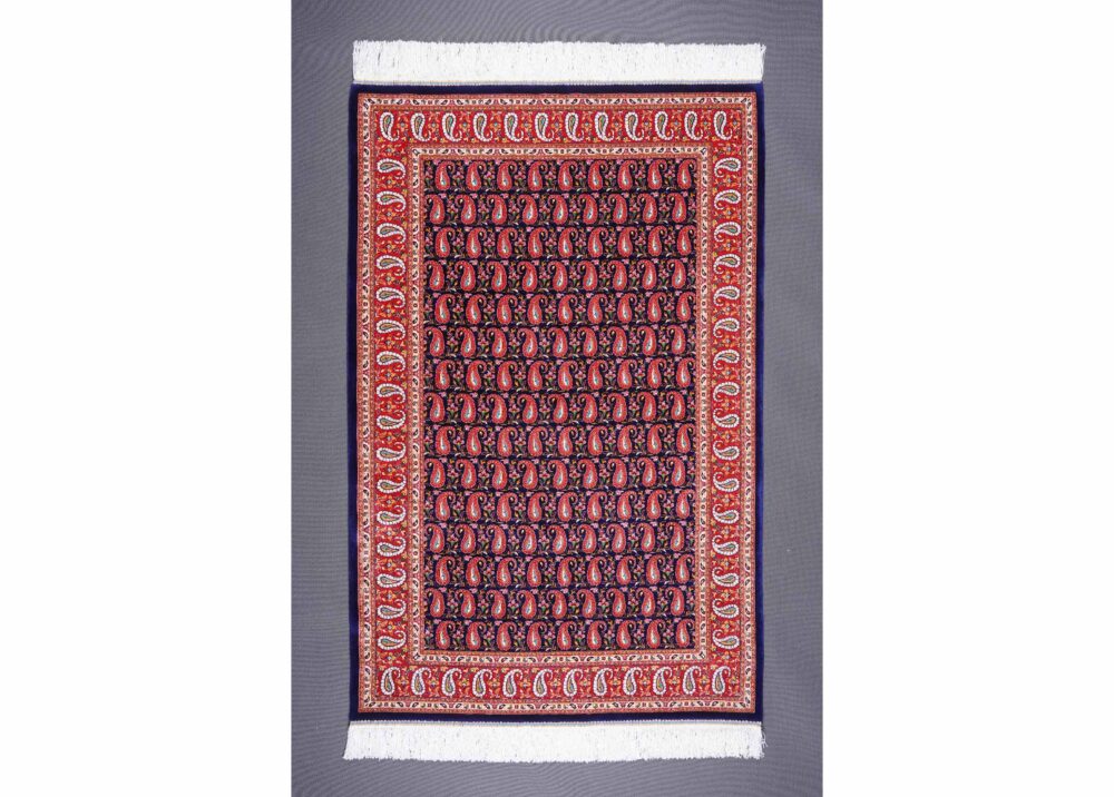 Bamboo-Silk Tugra Orange Blue Rug 4x2.6 ft Machine-made - Rugs Turkey